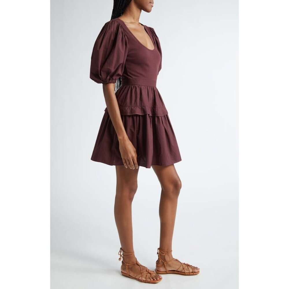 NEW ULLA JOHNSON Tilda Bordeaux Mixed Media Mini dress SIZE S